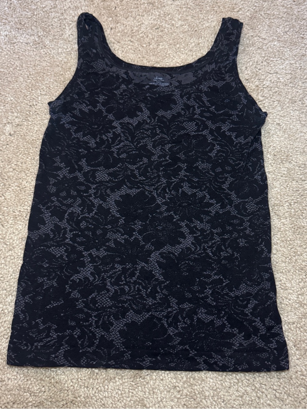 Soma Black and Gray Floral-Print Lace Tank